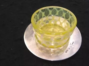 Antique Victorian yellow uranium glass open salt + silver base dish rare unusual - Picture 1 of 9
