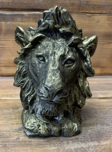 STONE GARDEN DETAILED LION HEAD BRONZED GOLD DETAILED GIFT ORNAMENT - Picture 1 of 5