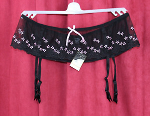 La Senza Scallop Embroidered Suspender Black / Pink Size UK 16 - 18