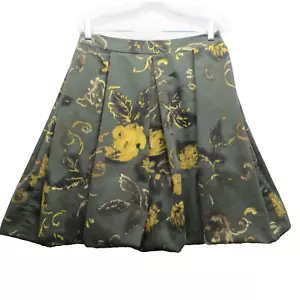 Zara Woman Olive Green Floral Print Pleated Balloon Knee High Skirt Zipper 6 US - Picture 1 of 11