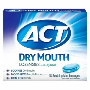 Act Dry Mouth Lozenges with Xylitol Soothing Mint Freshens Breath 18 Ct 12 Pack - Picture 1 of 3