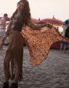 SPELL & THE GYPSY Duster Robe Size OS Wild Ones Amber Animal Print Kimono - Picture 1 of 12