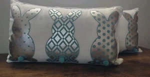 Pier 1 Imports Blue Bunny Tails Pillow 19x11 Spring Easter Lot Of 2 Pillows - Picture 1 of 9