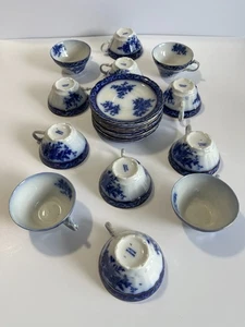 24 Pcs Flow Blue China - Henry Alcock semi-porcelain Touraine Cup & Saucers - Picture 1 of 14