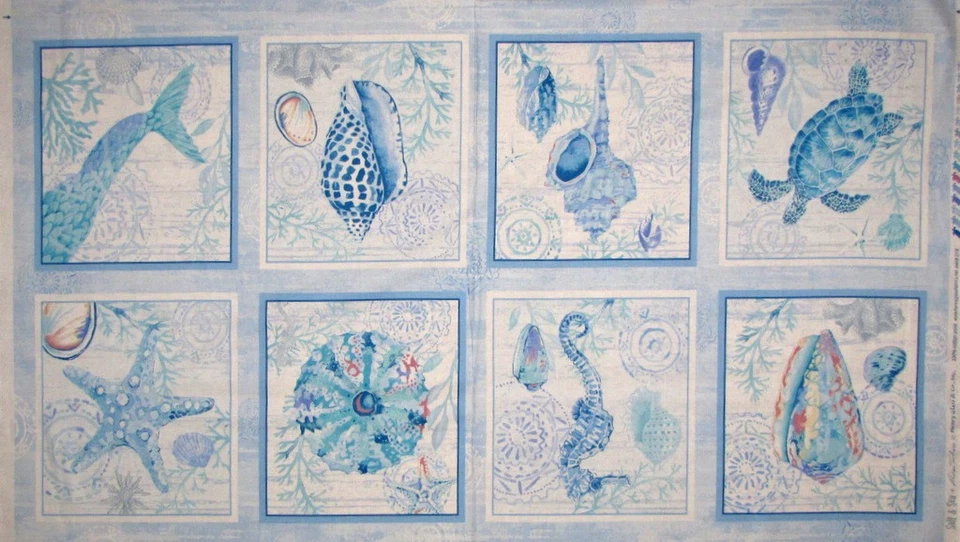 Tela Náutica Ocean Seashell 24" X44" Panel Sal y Algodón Marino por Henry Glass Foto 1 de 1