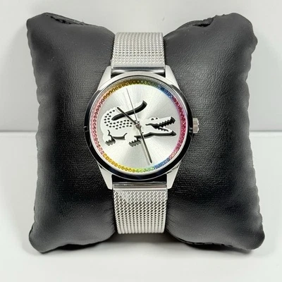 Lacoste Ladycroc 2001259 Rainbow Crystals Silver Dial Mesh Band Women’s Watch - Image 1 of 4