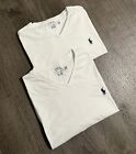 Polo Ralph Lauren lot de 2 T-Shirts - Classique Fit Col V - Blanc Marine Bleu Poney - Large