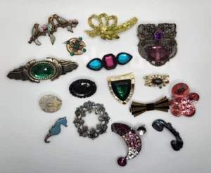 Vintage to Now Jewelry 16 Unique Pieces Junk Drawer Craft Lot Brooch READ - Picture 1 of 23