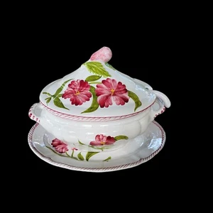 Zuppiera Cantagalli Firenze Made in Italy ceramica floreale dipinta a mano con mestolo! - Foto 1 di 12