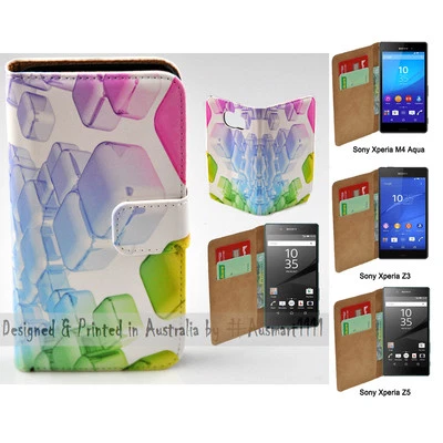 For Sony Xperia Series - 3D Colour Cubes Print Wallet Mobile Phone Case Cover - image 1 of 3