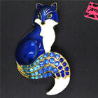 Blue Enamel Cute Animal Fox Crystal Holiday gifts  Charm Women Brooch Pin Gift