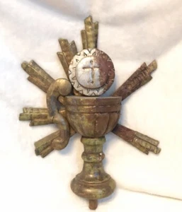 Antikes 18. Jh. Holz polychrom architektonisches Fragment KELCH & EUCHARIST - Bild 1 von 12
