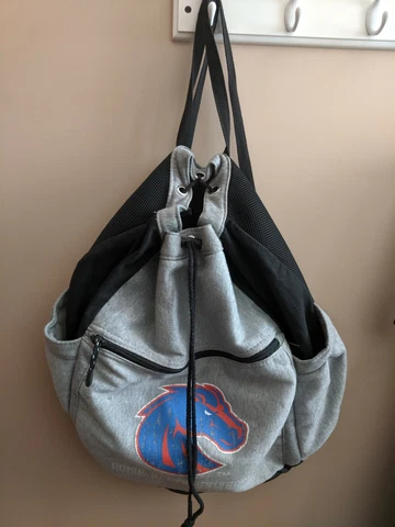 Boise State University Gray Cloth with Mesh Backing Drawstring Backpack - LARGE Cover