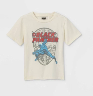 Camiseta gráfica de manga corta negra pantera crema 2T para niños pequeños Foto 1 de 4