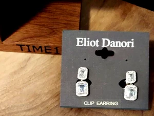 Eliot Danori Cubic Zirconia Emerald Halo Drop Clip-on Earrings - Silver - Picture 1 of 5