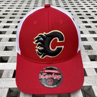 Calgary Flames Logo Zephyr NHL Hockey Mesh Back Trucker Snapback Cap Hat - Image 1 of 4