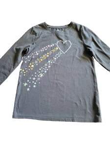 FFF) Camiseta Para Niñas Mangas Largas Gris Brillo Estrellas y Corazón Arco Iris M 7/8 - Imagen 1 de 1