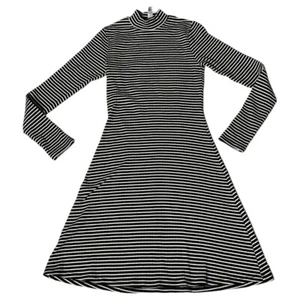 American Apparel Cotton Black White Stripe Mock Neck Long Sleeve Dress Small - Picture 1 of 7