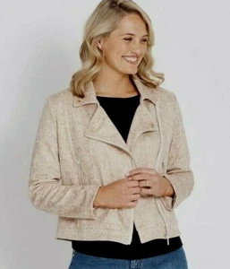 Biker Jacket Suede Table Eight Size 18 Nude Gold Zip Pockets Animal Womens R$150 - Picture 1 of 8