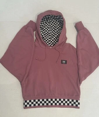 VANS Pink / Dusty Rose Original Checkerboard Crop Pullover Hoodie - Size M HTF - Image 1 of 4