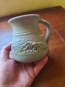 Stoneware Etched Mug Rustic Countryside Scene Cottagecore Farmhouse Primitive - Picture 1 of 9