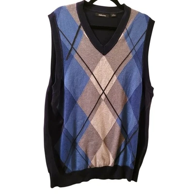 Vtg Claiborne Mens Sweater Vest Argyle Blue Gray Preppy Dark Academia Golf  LT - Image 1 of 4