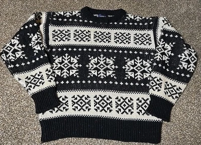 Suéter Claybrooke De Colección Para Hombres L Negro Blanco Mezcla de Lana Copo de Nieve Abuelo Años 90 Foto 1 de 4