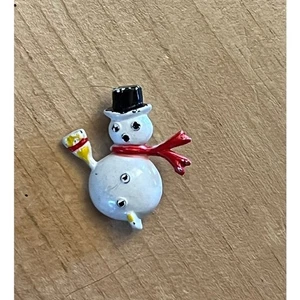 Vintage Christmas Holiday Snowman Pin/Brooch. White/red/Black. Jewelry - Picture 1 of 3
