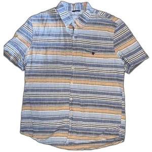 U.S. Polo Assn. Shirt Mens Large Blue Button Striped Short Sleeve Collard - Picture 1 of 4