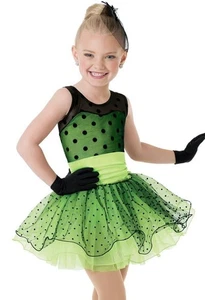 Dance Costume XS Child Bright Green Weissman 7713 Pageant Tap Polka Dot Tutu - Picture 1 of 3