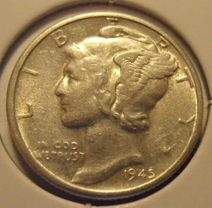 1945 D AU Mercury Silver Dime (45DUL2) - Picture 1 of 4