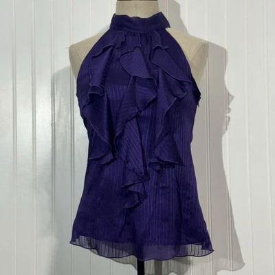Blusa Top IZ Byer California Púrpura con Volantes Halter M Forrada a Rayas Elegante Y2K Foto 1 de 4