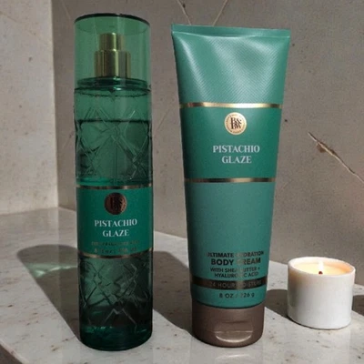 Conjunto de crema en aerosol de fragancia Bath & Body Works esmalte pistacho retirado paquete  Foto 1 de 4
