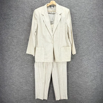 Sag Harbor Pantalones Traje Mujer 14 Gris Lino Un Botón Cuello Manga Larga Foto 1 de 4