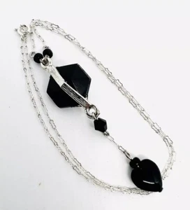 Art Deco Halskette Sterlingsilber & geschnitzter Onyx Lavalier Vintage Schmuck - Bild 1 von 9