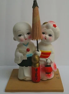 Muñecas Hakata japonesas figuras de hombre y mujer de Qlain Arcilla Bisque en la base - Imagen 1 de 13