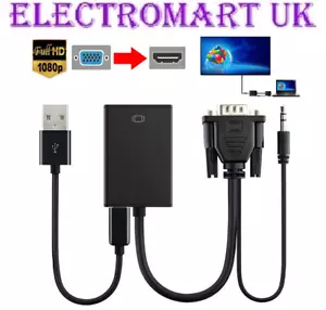 Convertidor VGA SVGA A HDMI + CABLE USB AUDIO VIDEO PORTÁTIL PC DVD HD TV 1080P - Imagen 1 de 3