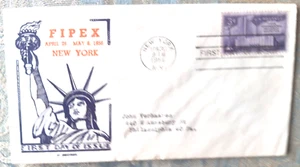 STATUE OF LIBERTY FIPEX EXHIBITION 1956 C. W. GEORGE THERMOGRAPHIC CACHET FDC UN - Picture 1 of 1