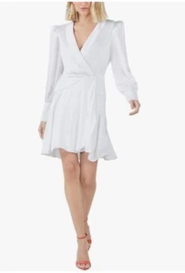 BCBG Maxazria Size 4 White Satin Wrap Long Sleeve Mini Party Dress $298 - Picture 1 of 23