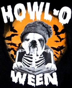 Halloween Tee T-Shirt - HOWL O WEEN BULLDOG - Short Sleeve BLACK - KIDS - Picture 1 of 3