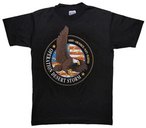 Vintage HANES Desert Storm T-Shirt Army Marines Eagle Made USA Black Large L - Picture 1 of 6