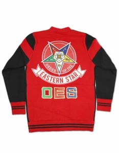 Order of the Eastern Star Cardigan sweater O.E.S Red Wool Long Sleeve Cardigan - Picture 1 of 2