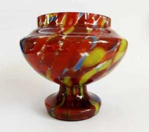 Antique 1930s Art Deco Multicoloured Spatter Glass Posy Vase Czechoslovakia - Picture 1 of 5