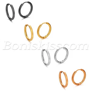 Men's Women's Classic Stainless Steel Dome Hoop Earrings Huggie Ear Clip 1 Pair - Picture 1 of 31