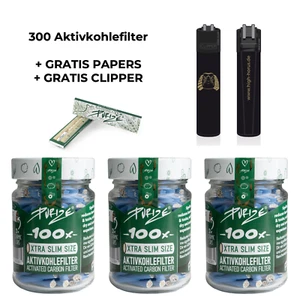 Purize Xtra Slim Size 3x 100 Aktivkohlefilter im Glas (300 Filter) blau - Bild 1 von 3