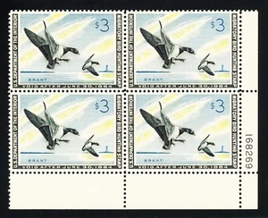 #RW30, $3.00 Brant Ducks, LR Plate Block of 4, XF-OG-NH, sound, Scott is $450 - Picture 1 of 1