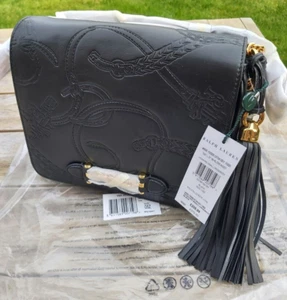 Genuine New RALPH LAUREN Black Pickford CROSSBODY Embossed LEATHER BAG & TASSLE - Picture 1 of 18