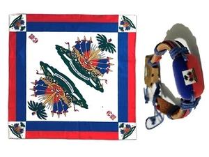 2 piezas. Bandana de 22""x22"" Haití País con Brazalete de Cuero Haitiano Bandera - Imagen 1 de 3