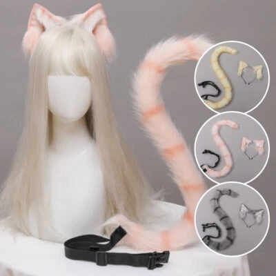 Lolita Girl Orange Cats Faux Fur Ear Headband and Tail Set Plushly Cosplay Prop - Image 1 of 4