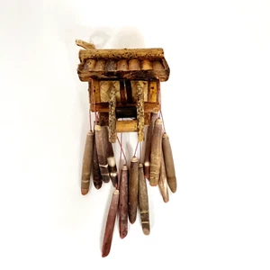 Wind Chime Wooden House Hut Bamboo With Sea Shell Urchin Spines - Picture 1 of 7